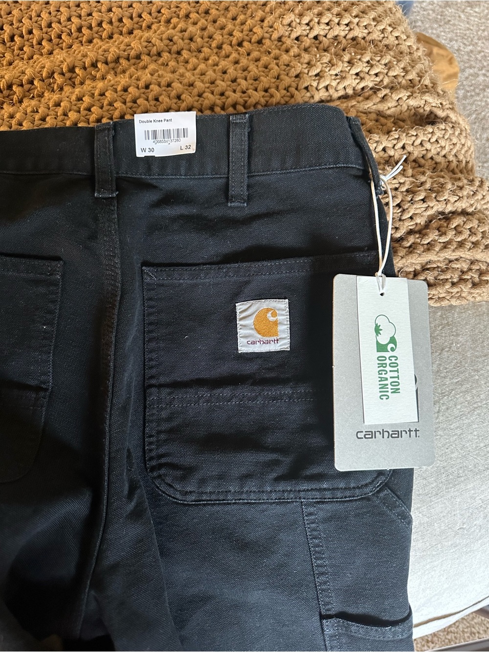 Carhartt Black Double Knee Utility Pants with Logo Patch